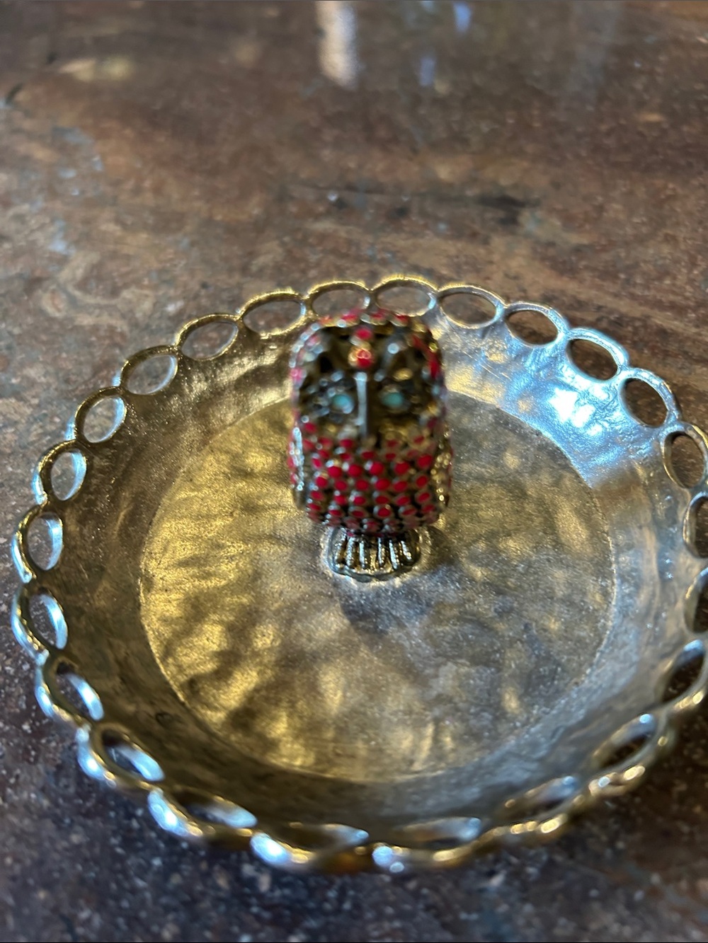 Lucky Brand Gold-Tone Owl jewelry catch all with Red and Accents